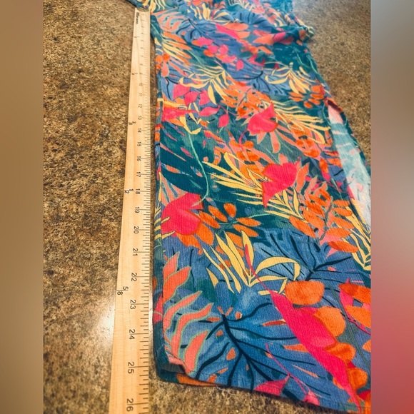 Lavender J Palazzo Pants Size Large Blue Pink Yellow Orange Tropical Print - Picture 11 of 11